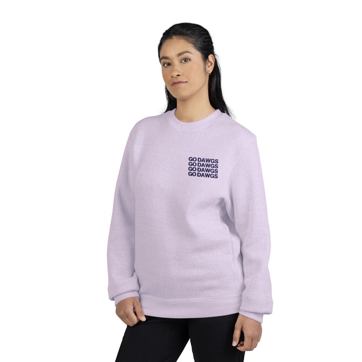 Lilac Crewneck Sweatshirt, Cozy Gift, College Apparel, Go Dawgs Embroidery, Unisex Casual Wear, Sports Fan Gear