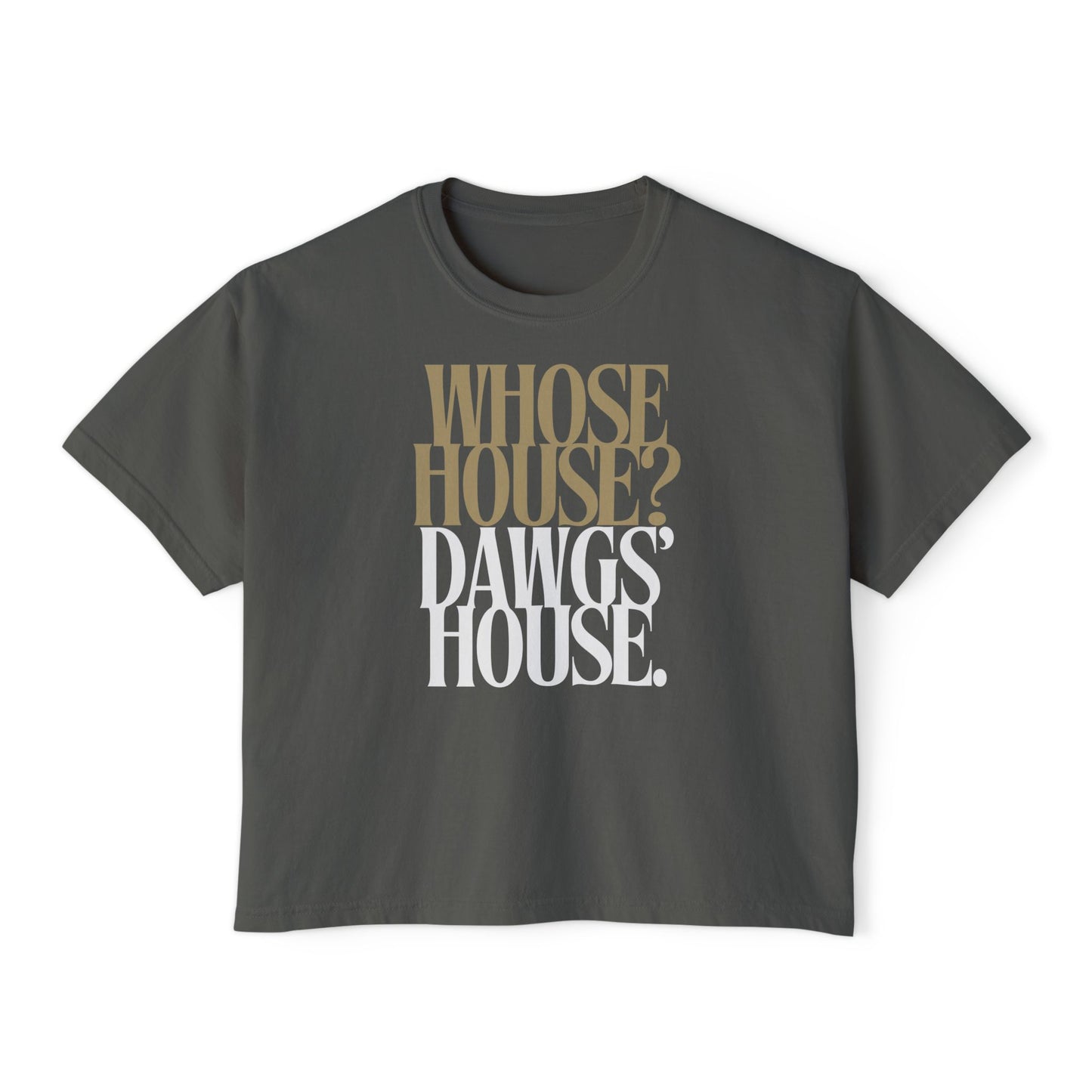 Women's Boxy Tee - Whose House? Dawgs' House - Casual Comfort, Game Day Tee, College Apparel, Sportswear, Gift for Fans