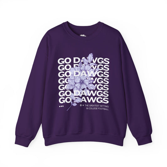 Purple, Unisex Go Dawgs Huskies floral crewneck UW
